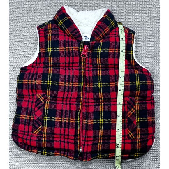 Old Navy Baby Flannel Quilted Vest Red Black Plaid Sherpa Lined Full Zip 0-3 Mo - Picture 7 of 7